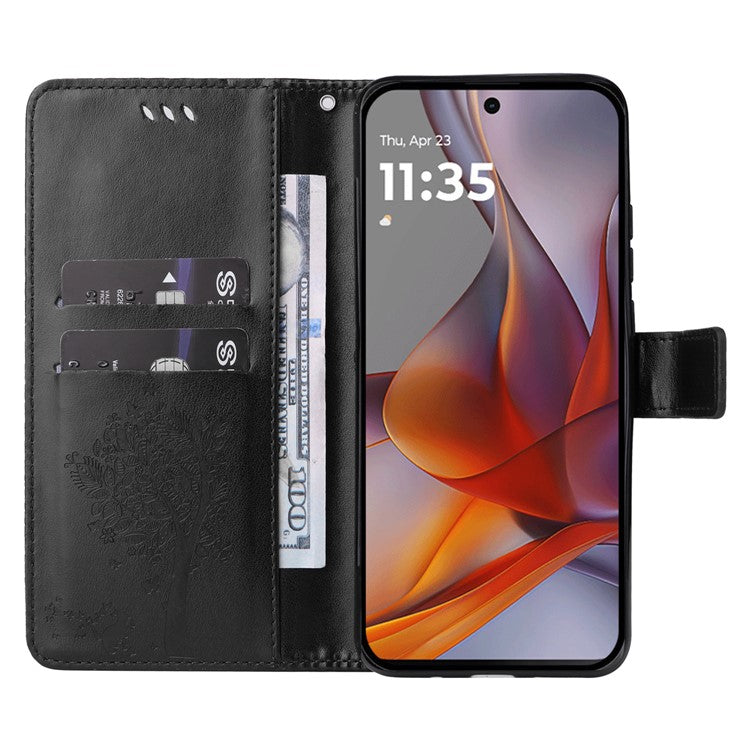 For Motorola Moto G75 5G Case Cat Tree Pattern Flip Leather Phone Cover - Black