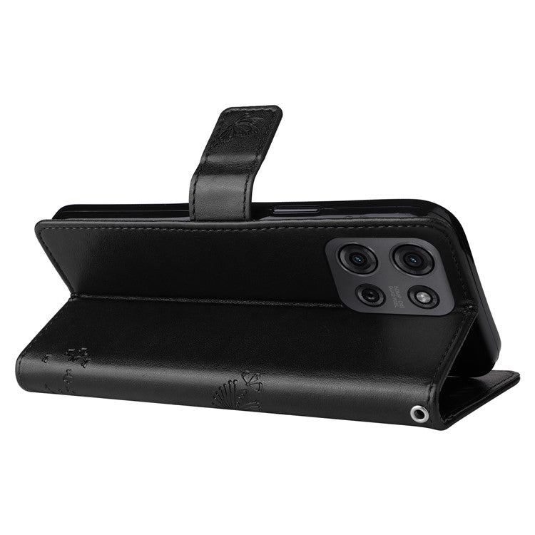 For Motorola Moto G75 5G Case Cat Tree Pattern Flip Leather Phone Cover - Black