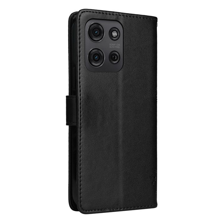 For Motorola Moto G75 5G Case Cat Tree Pattern Flip Leather Phone Cover - Black