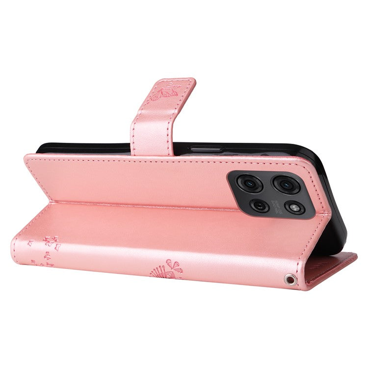 For Motorola Moto G75 5G Case Cat Tree Pattern Flip Leather Phone Cover - Rose Gold