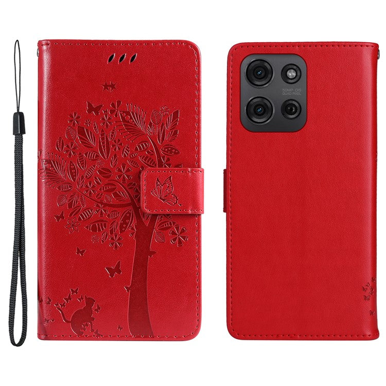 For Motorola Moto G75 5G Case Cat Tree Pattern Flip Leather Phone Cover - Red