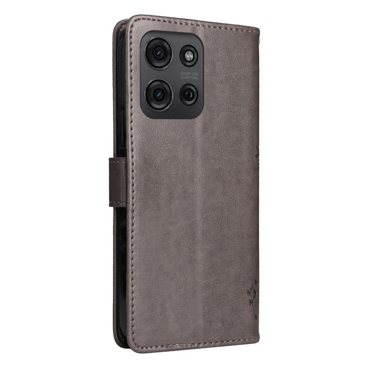 For Motorola Moto G75 5G Case Cat Tree Pattern Flip Leather Phone Cover - Grey