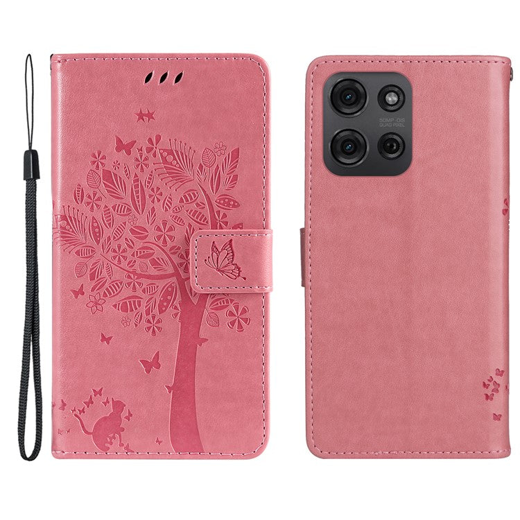 For Motorola Moto G75 5G Case Cat Tree Pattern Flip Leather Phone Cover - Pink