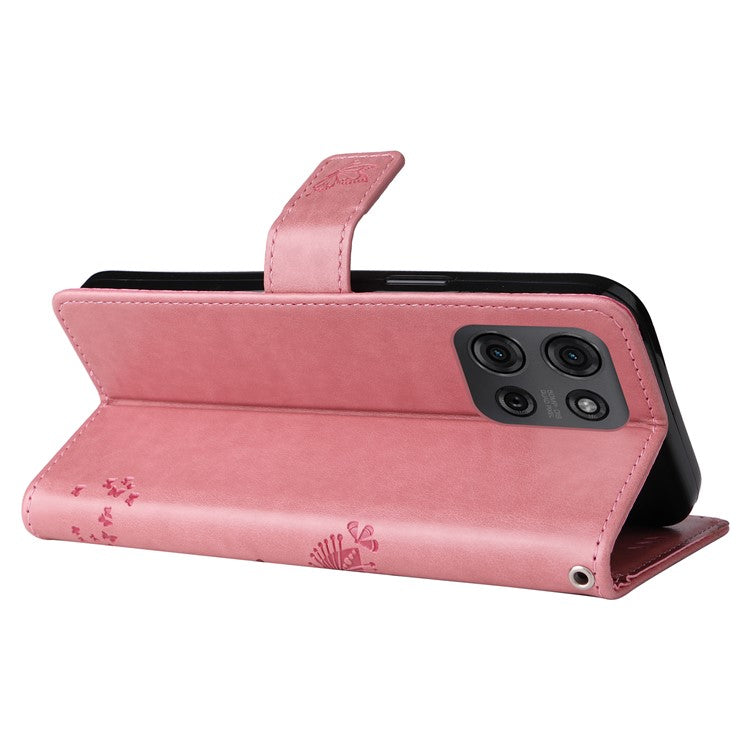 For Motorola Moto G75 5G Case Cat Tree Pattern Flip Leather Phone Cover - Pink