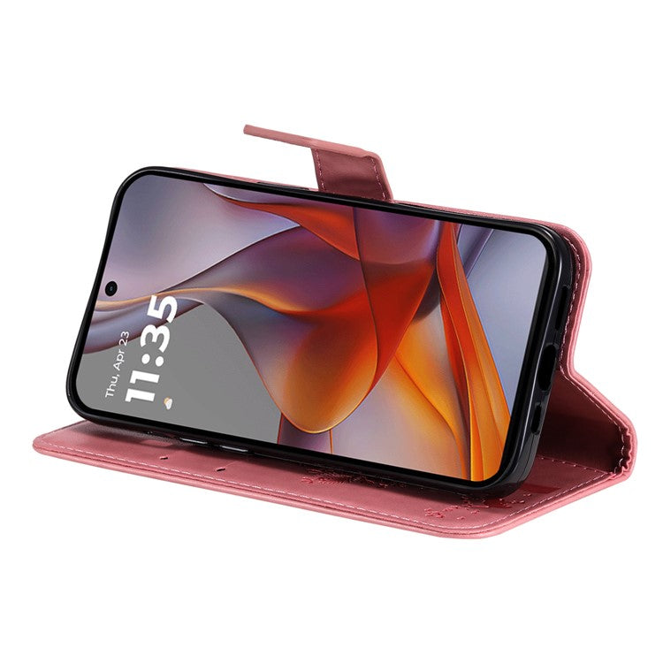For Motorola Moto G75 5G Case Cat Tree Pattern Flip Leather Phone Cover - Pink