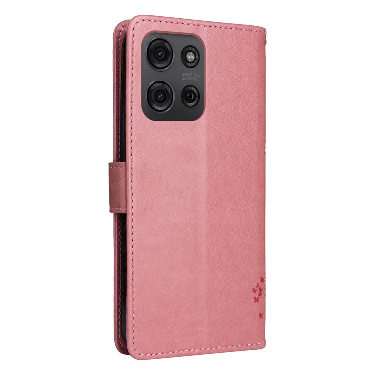 For Motorola Moto G75 5G Case Cat Tree Pattern Flip Leather Phone Cover - Pink