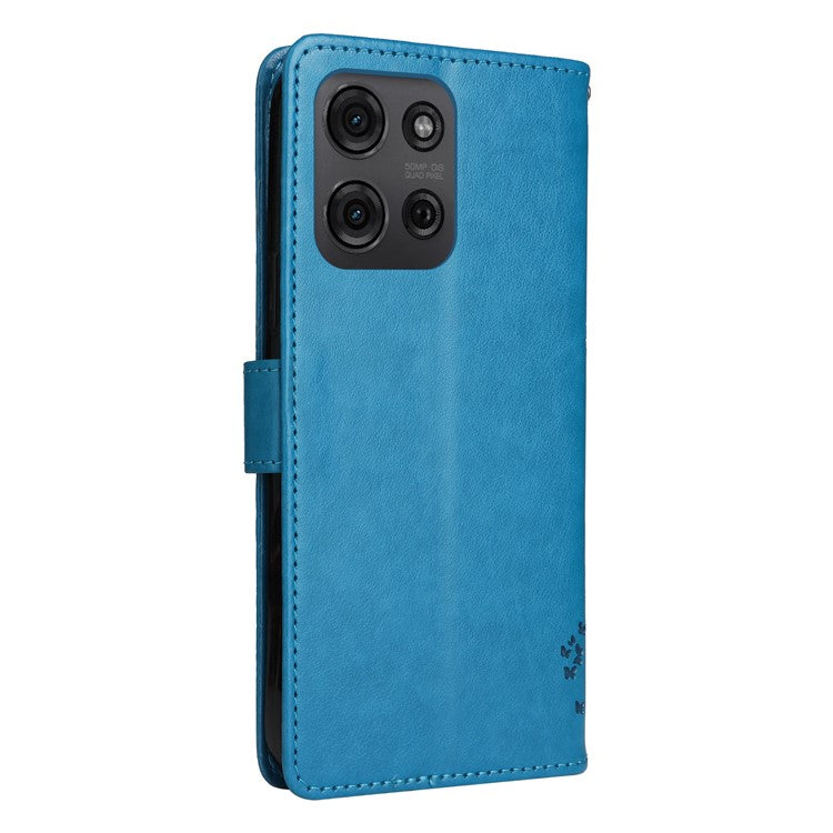 For Motorola Moto G75 5G Case Cat Tree Pattern Flip Leather Phone Cover - Dark Blue