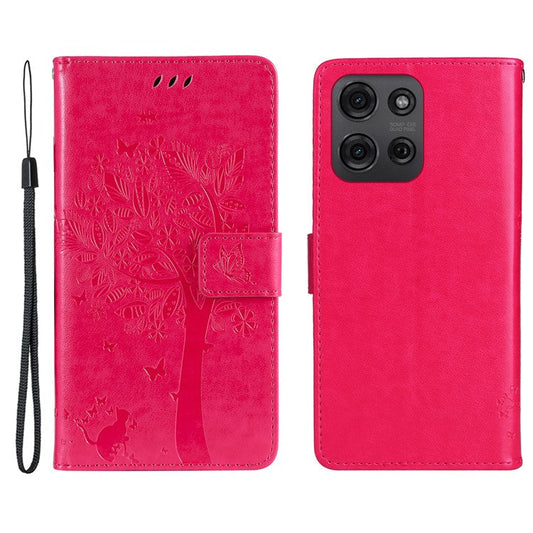 For Motorola Moto G75 5G Case Cat Tree Pattern Flip Leather Phone Cover - Rose