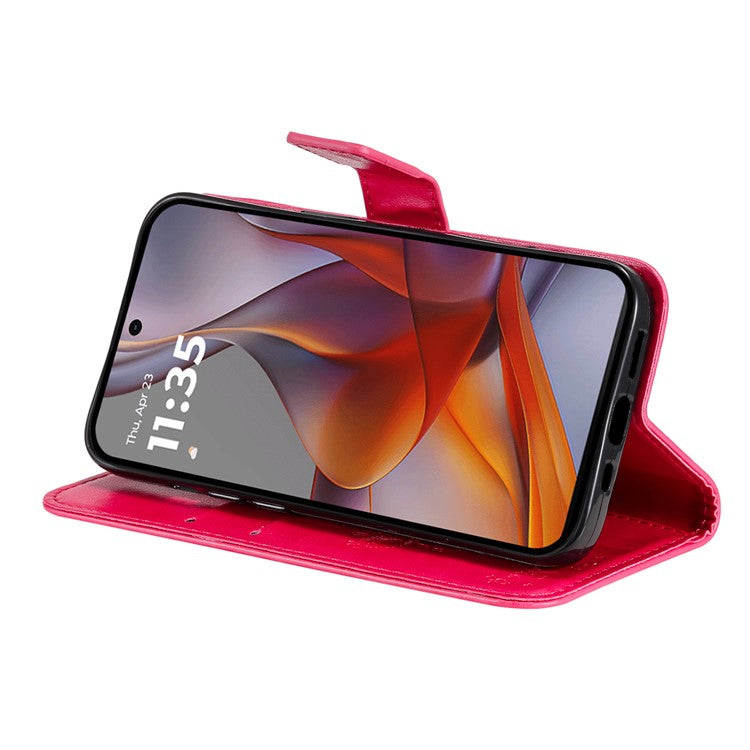 For Motorola Moto G75 5G Case Cat Tree Pattern Flip Leather Phone Cover - Rose