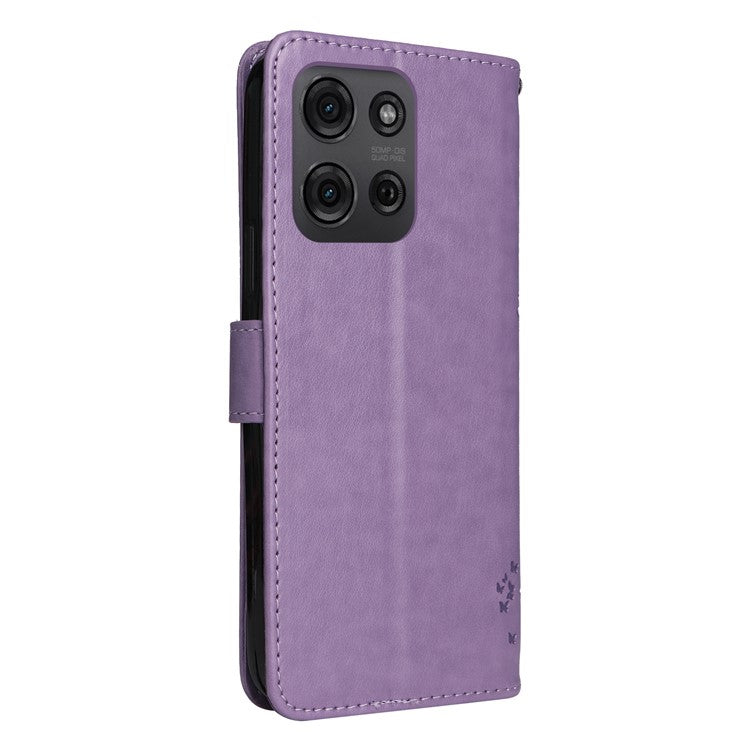 For Motorola Moto G75 5G Case Cat Tree Pattern Flip Leather Phone Cover - Light Purple
