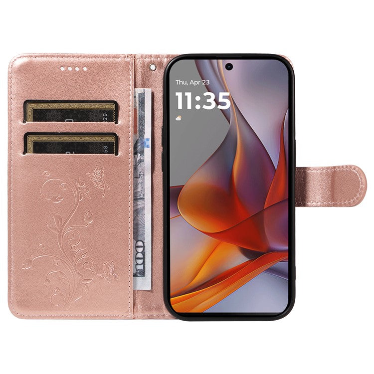 For Motorola Moto G75 5G Case Flower Pattern PU Leather Wallet Phone Cover - Rose Gold