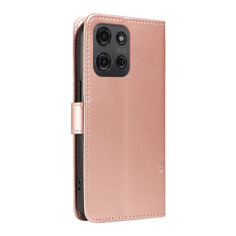 For Motorola Moto G75 5G Case Flower Pattern PU Leather Wallet Phone Cover - Rose Gold