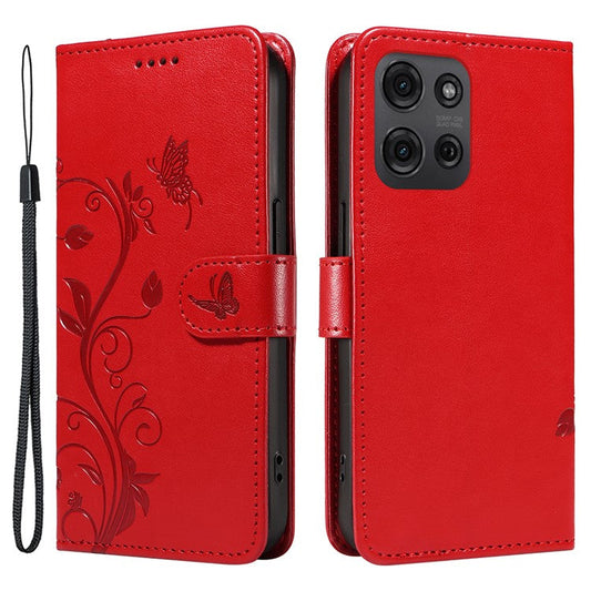 For Motorola Moto G75 5G Case Flower Pattern PU Leather Wallet Phone Cover - Red
