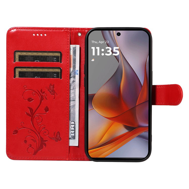 For Motorola Moto G75 5G Case Flower Pattern PU Leather Wallet Phone Cover - Red