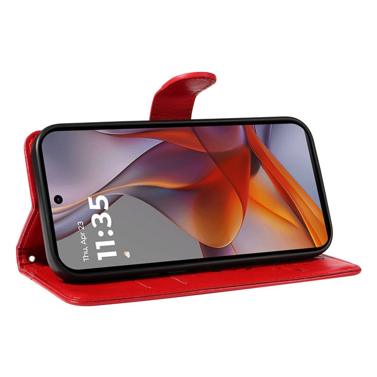For Motorola Moto G75 5G Case Flower Pattern PU Leather Wallet Phone Cover - Red