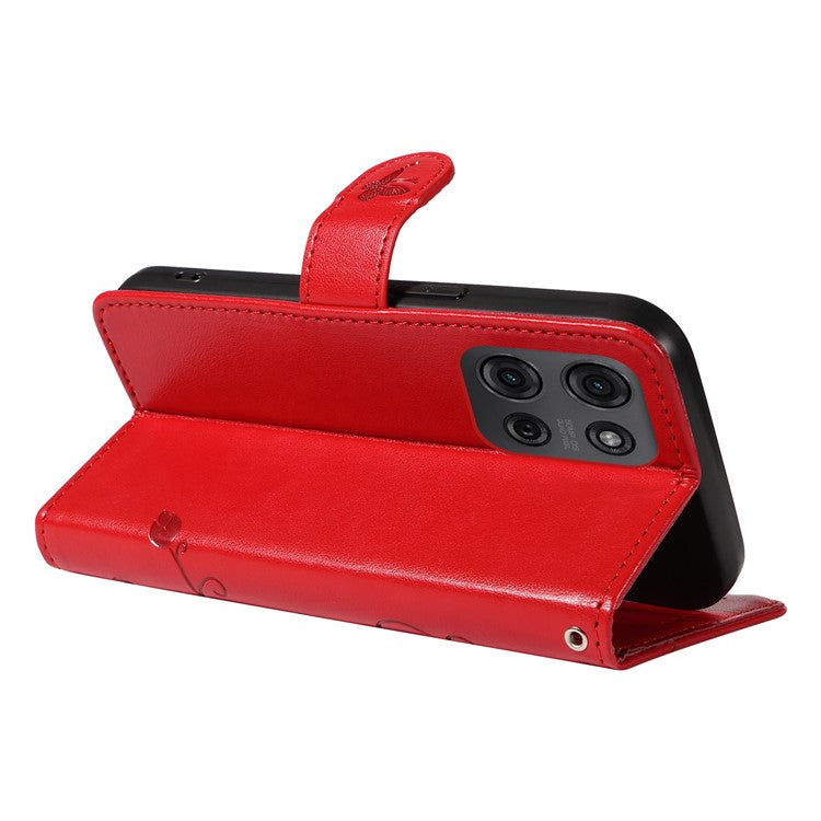 For Motorola Moto G75 5G Case Flower Pattern PU Leather Wallet Phone Cover - Red