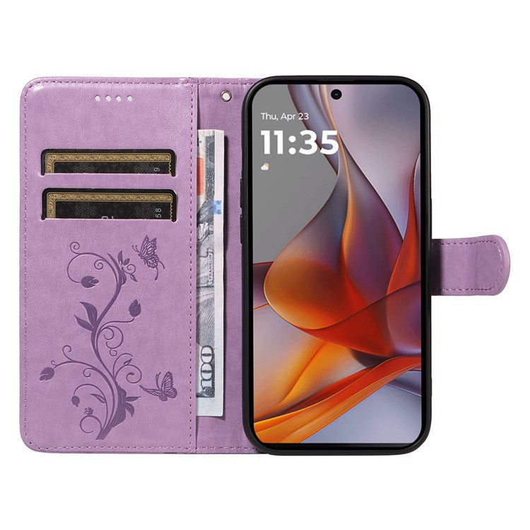 For Motorola Moto G75 5G Case Flower Pattern PU Leather Wallet Phone Cover - Light Purple