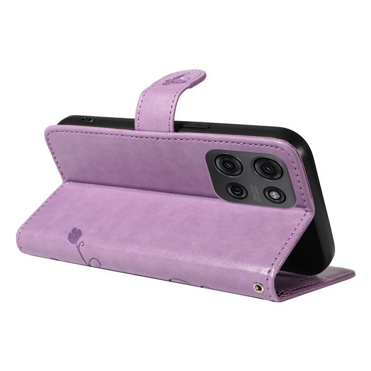 For Motorola Moto G75 5G Case Flower Pattern PU Leather Wallet Phone Cover - Light Purple