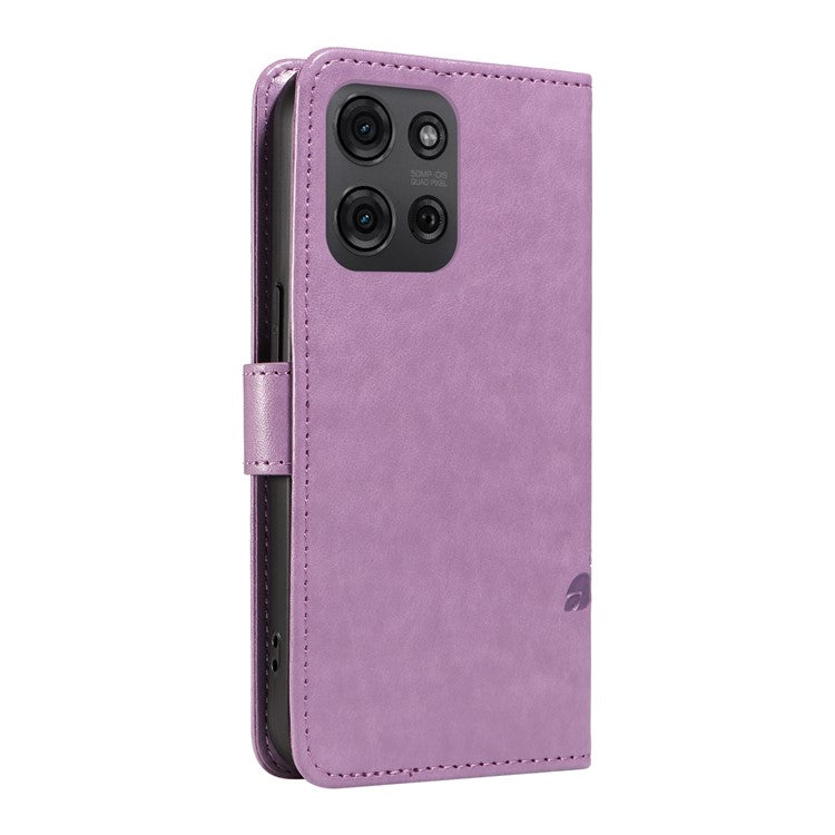 For Motorola Moto G75 5G Case Flower Pattern PU Leather Wallet Phone Cover - Light Purple