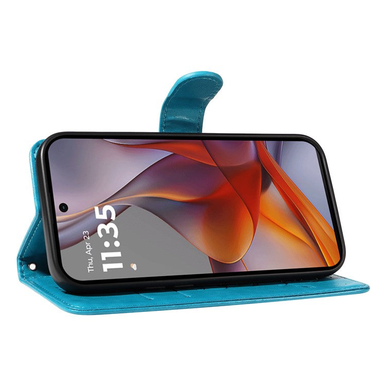 For Motorola Moto G75 5G Case Flower Pattern PU Leather Wallet Phone Cover - Blue