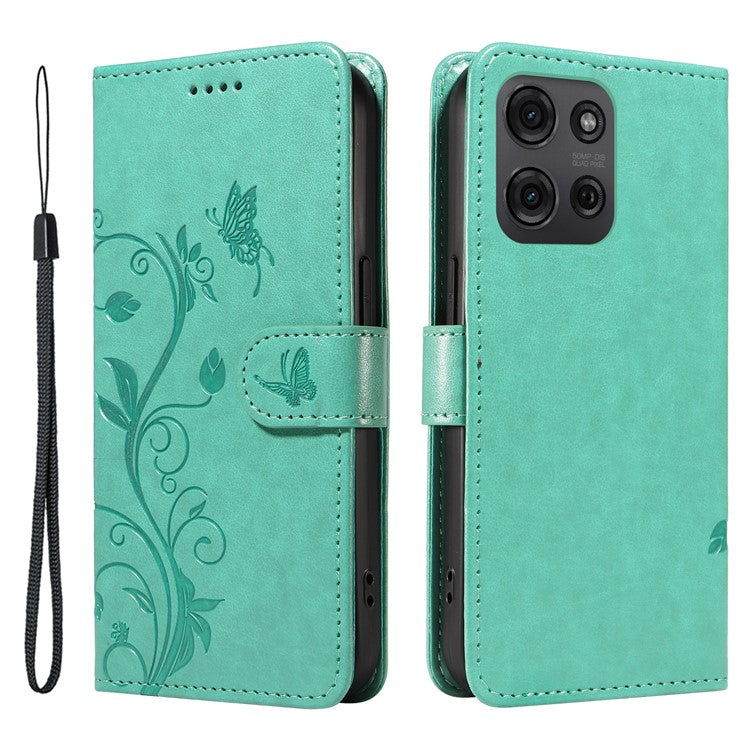 For Motorola Moto G75 5G Case Flower Pattern PU Leather Wallet Phone Cover - Green
