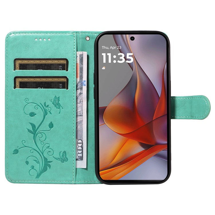 For Motorola Moto G75 5G Case Flower Pattern PU Leather Wallet Phone Cover - Green