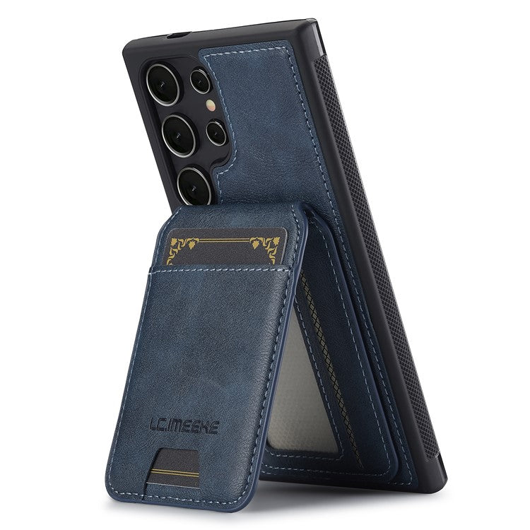 LC.IMEEKE L3 For Samsung Galaxy S23 Ultra Magnetic Case Detachable Card Holder Leather+TPU Mobile Cover - Blue