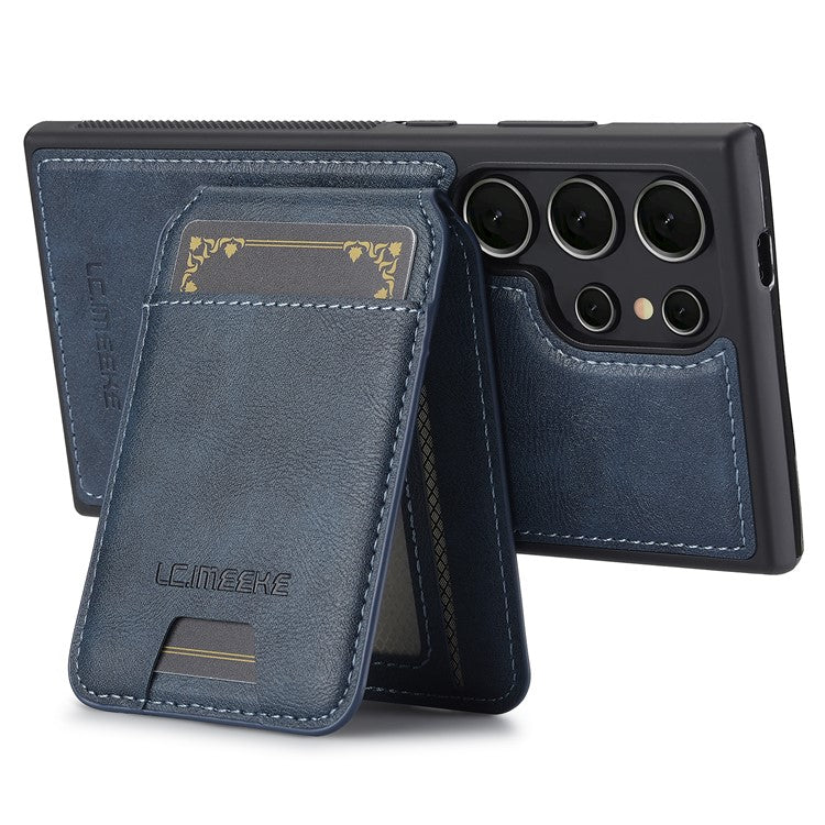 LC.IMEEKE L3 For Samsung Galaxy S23 Ultra Magnetic Case Detachable Card Holder Leather+TPU Mobile Cover - Blue