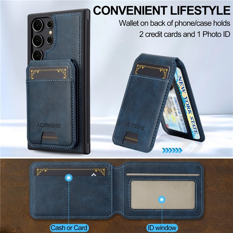 LC.IMEEKE L3 For Samsung Galaxy S23 Ultra Magnetic Case Detachable Card Holder Leather+TPU Mobile Cover - Blue