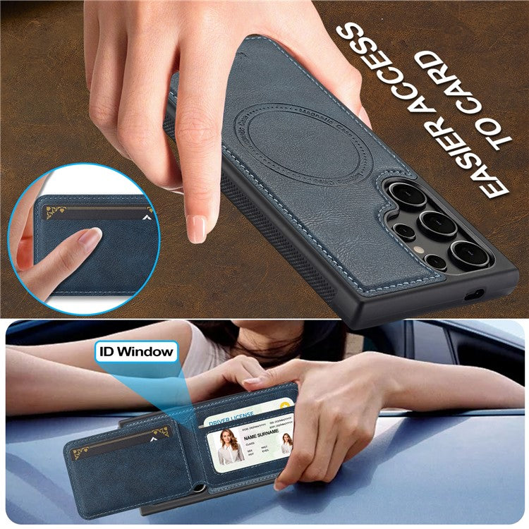 LC.IMEEKE L3 For Samsung Galaxy S23 Ultra Magnetic Case Detachable Card Holder Leather+TPU Mobile Cover - Blue