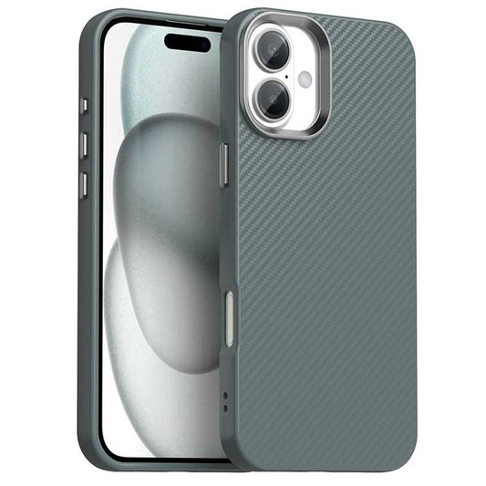 For iPhone 16 Case Cell Phone Hybrid Back Cover Carbon Fiber Texture - Grey