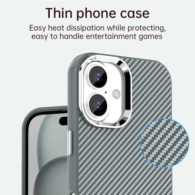 For iPhone 16 Case Cell Phone Hybrid Back Cover Carbon Fiber Texture - Grey