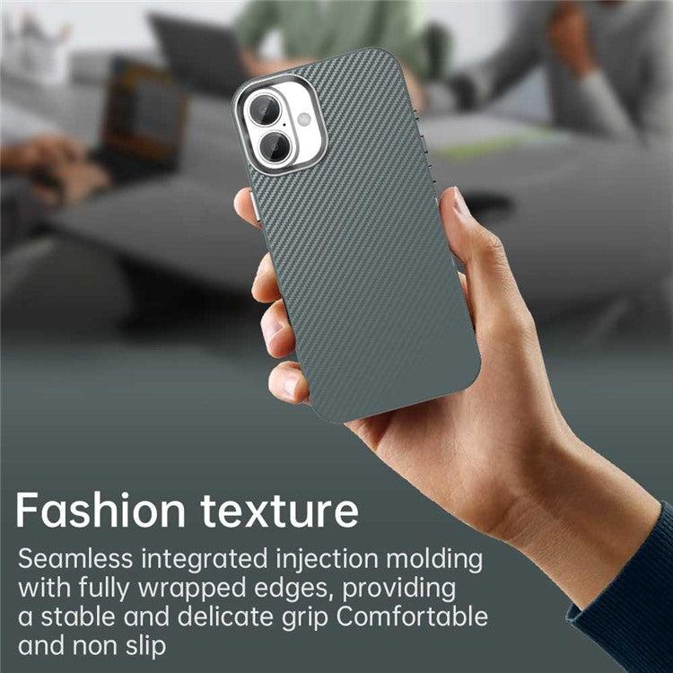 For iPhone 16 Case Cell Phone Hybrid Back Cover Carbon Fiber Texture - Grey