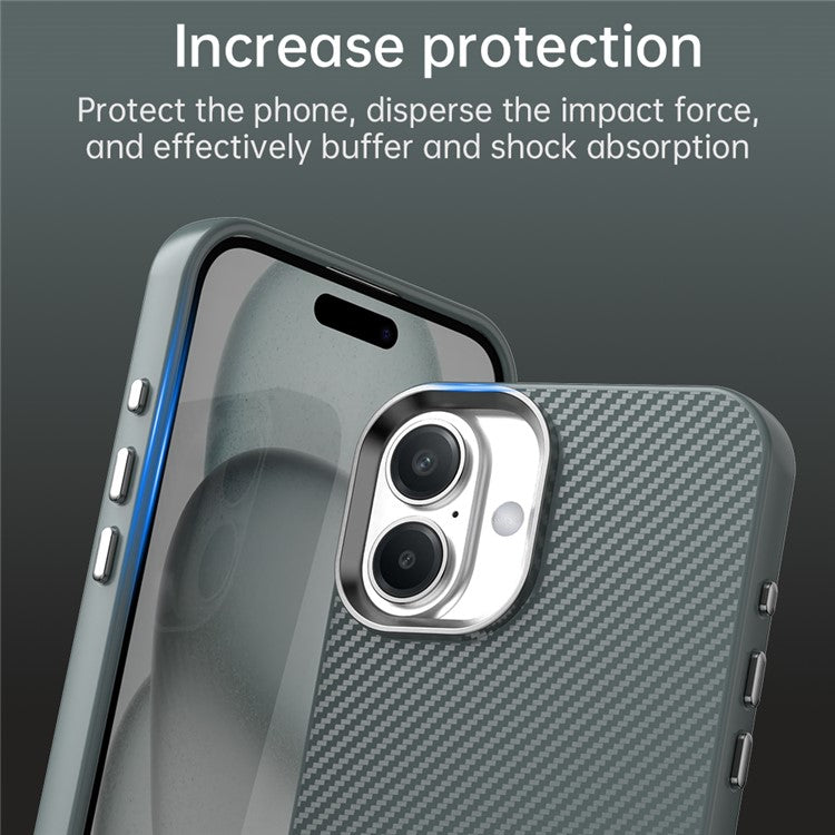 For iPhone 16 Case Cell Phone Hybrid Back Cover Carbon Fiber Texture - Grey