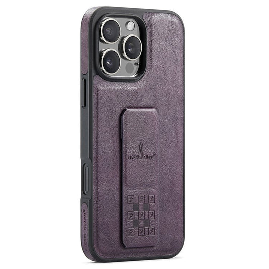 FIERRE SHANN For iPhone 16 Pro Case Kickstand Leather Slim Back Cover - Purple