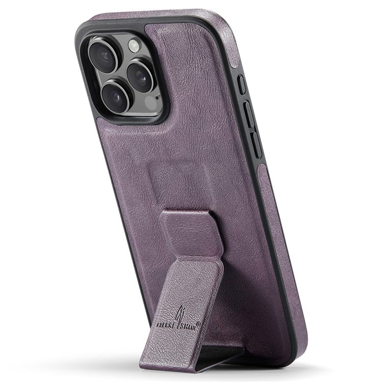 FIERRE SHANN For iPhone 16 Pro Case Kickstand Leather Slim Back Cover - Purple