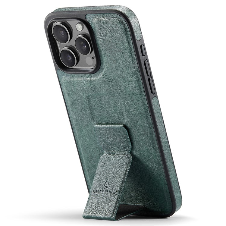 FIERRE SHANN For iPhone 16 Pro Case Kickstand Leather Slim Back Cover - Green