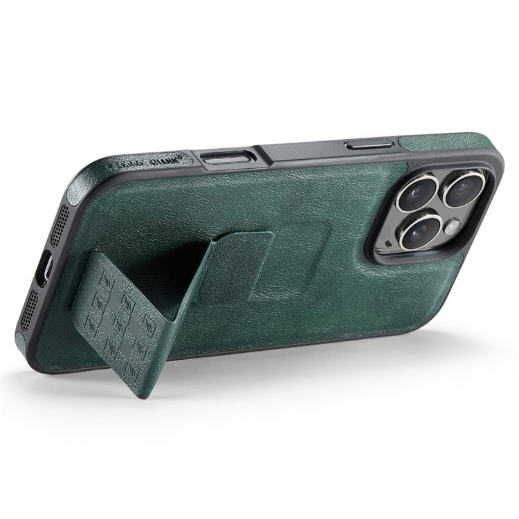 FIERRE SHANN For iPhone 16 Pro Case Kickstand Leather Slim Back Cover - Green