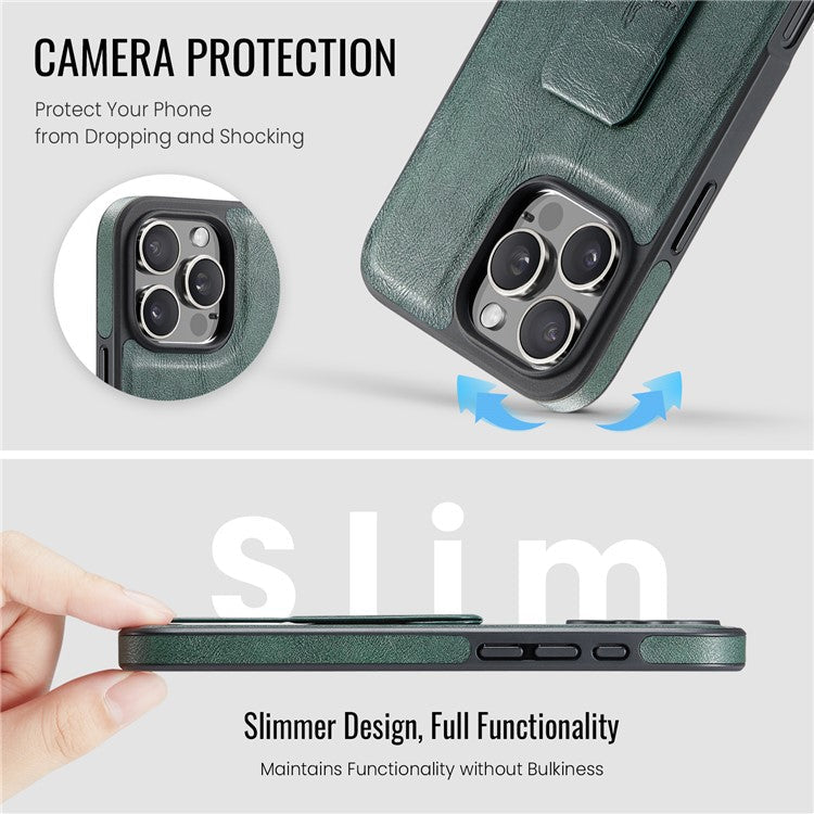 FIERRE SHANN For iPhone 16 Pro Case Kickstand Leather Slim Back Cover - Green
