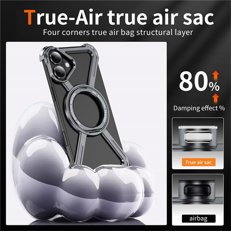 For iPhone 16 Plus Magnetic Case Rotating Kickstand Metal Bumper Phone Cover - Grey