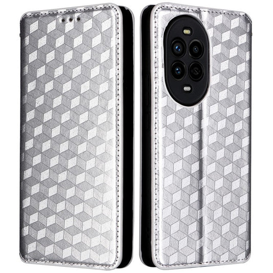 For Huawei nova 13 Pro 5G Wallet Case Rhombus Imprinted Leather Phone Cover - Silver
