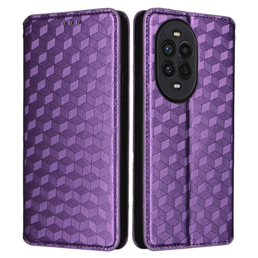 For Huawei nova 13 Pro 5G Wallet Case Rhombus Imprinted Leather Phone Cover - Purple