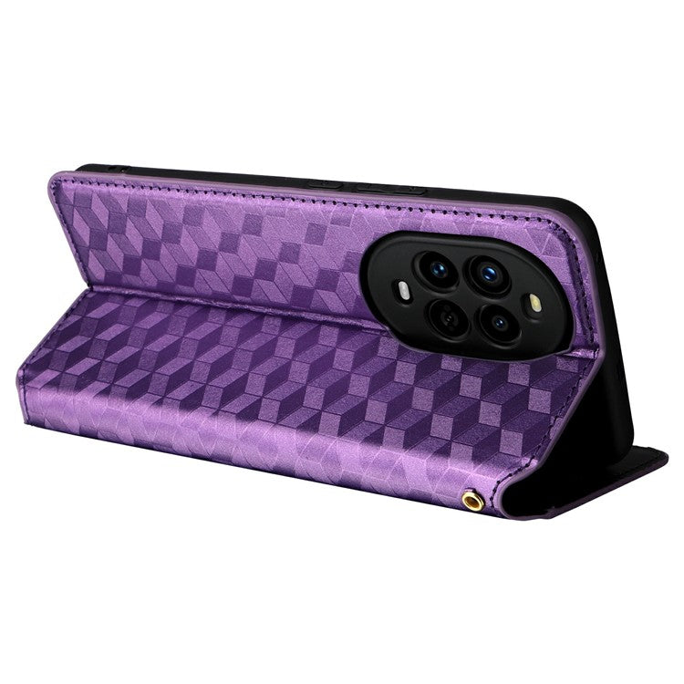 For Huawei nova 13 Pro 5G Wallet Case Rhombus Imprinted Leather Phone Cover - Purple