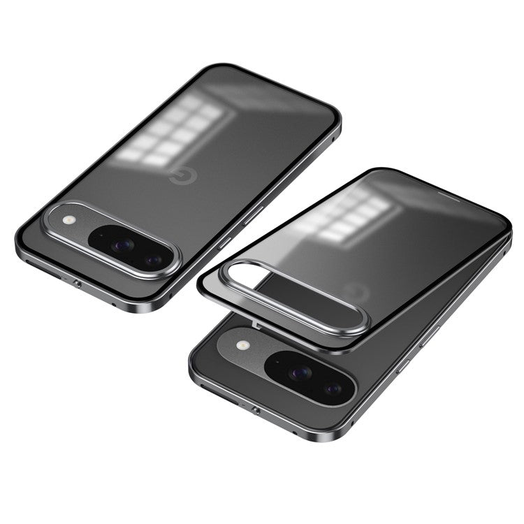 For Google Pixel 9 / Pixel 9 Pro Matte Case Aluminium Alloy+PC Phone Cover Pop-Up Snap Lock - Grey