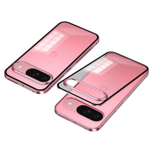 For Google Pixel 9 / Pixel 9 Pro Matte Case Aluminium Alloy+PC Phone Cover Pop-Up Snap Lock - Pink