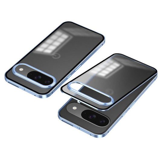 For Google Pixel 9 / Pixel 9 Pro Matte Case Aluminium Alloy+PC Phone Cover Pop-Up Snap Lock - Blue