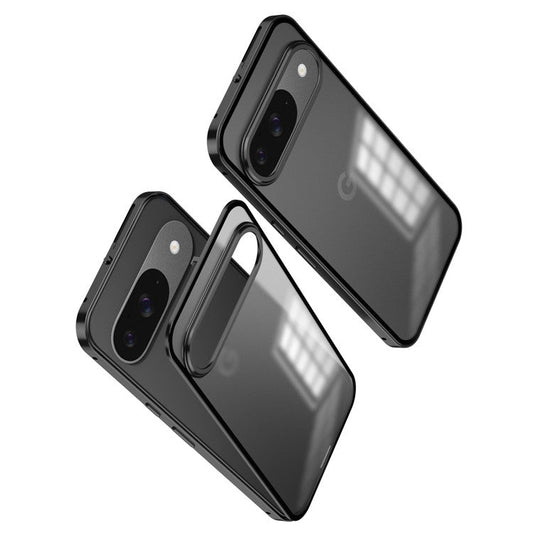 For Google Pixel 9 / Pixel 9 Pro Matte Case Aluminium Alloy+PC Phone Cover Pop-Up Snap Lock - Black