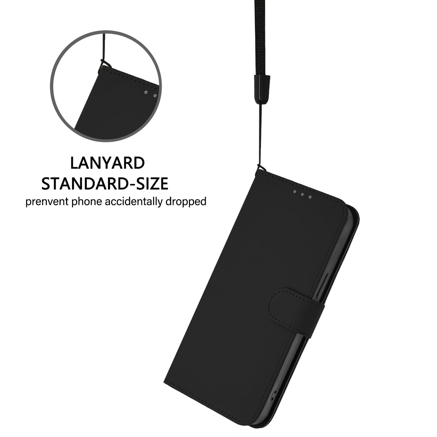 For Samsung Galaxy S24 / Galaxy S25 Case Solid Color Wallet Leather Phone Cover with Strap - Black