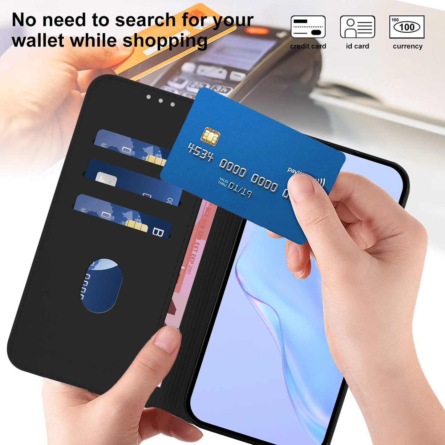 For Samsung Galaxy S24 / Galaxy S25 Case Solid Color Wallet Leather Phone Cover with Strap - Black