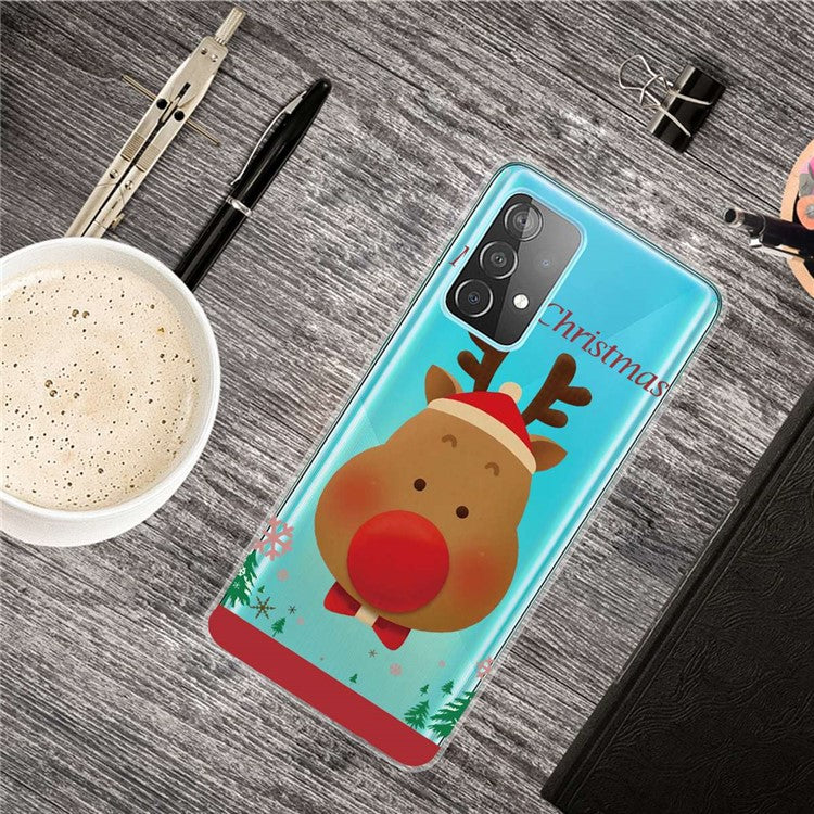 For Samsung Galaxy A33 5G Merry Christmas Phone Case Pattern Printing Soft TPU Anti-Drop Protective Cover - Reindeer with Bows
